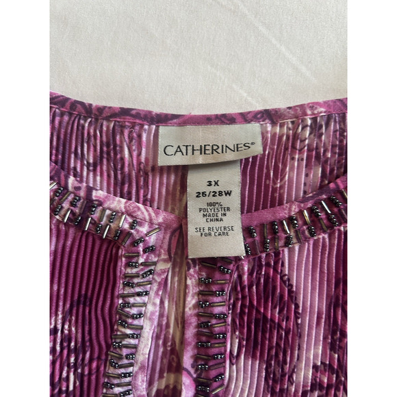 Catherines Beaded Crinkle Tunic Blouse Womens Size 3X Pink Boho Comfort - Picture 4 of 8